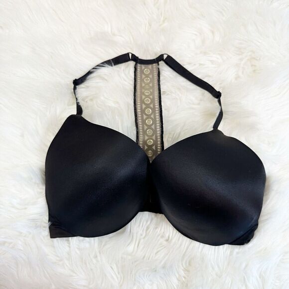 Victorias Secret Womens So Obsessed Push Up Bra Size 34DD Solid Black Racerback - Picture 1 of 3